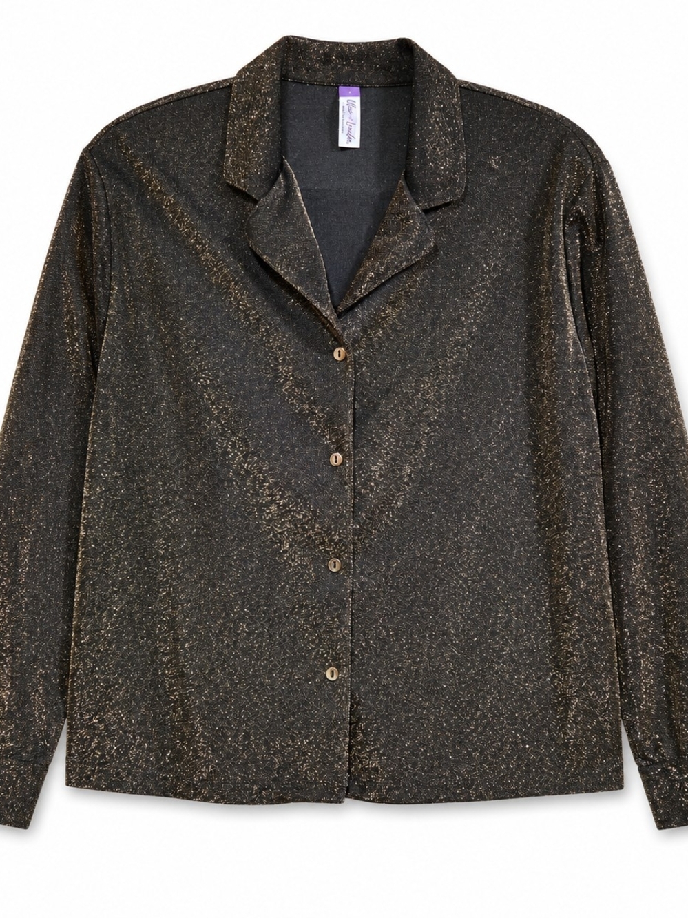 Lilac & London Gold Shimmer Notch Collar Blouse Size Small NWT